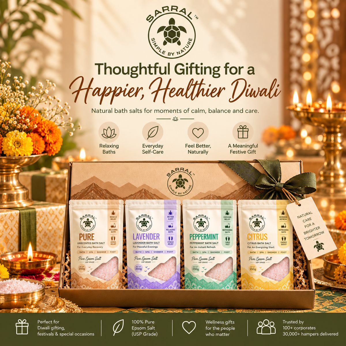 The SARRAL Wellness Gift Box - Citrus, Pure, Lavender, Peppermint Epsom Salt (4x100g)