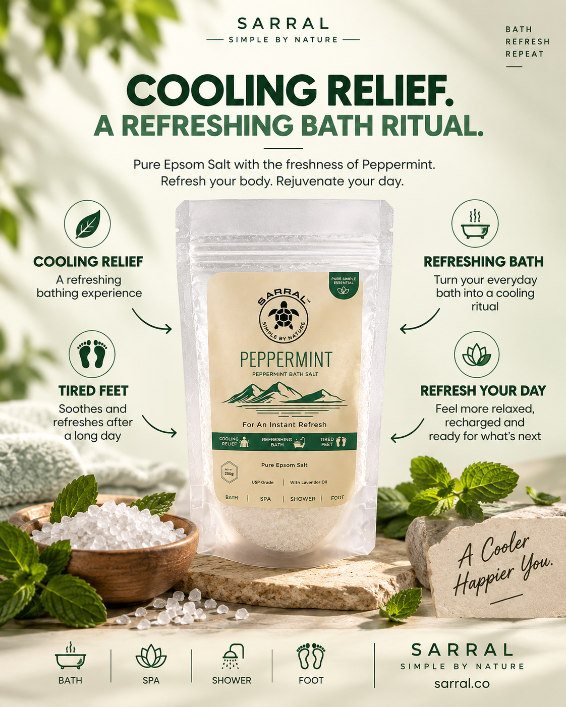 SARRAL Peppermint Epsom Salt (USP Grade) 250g