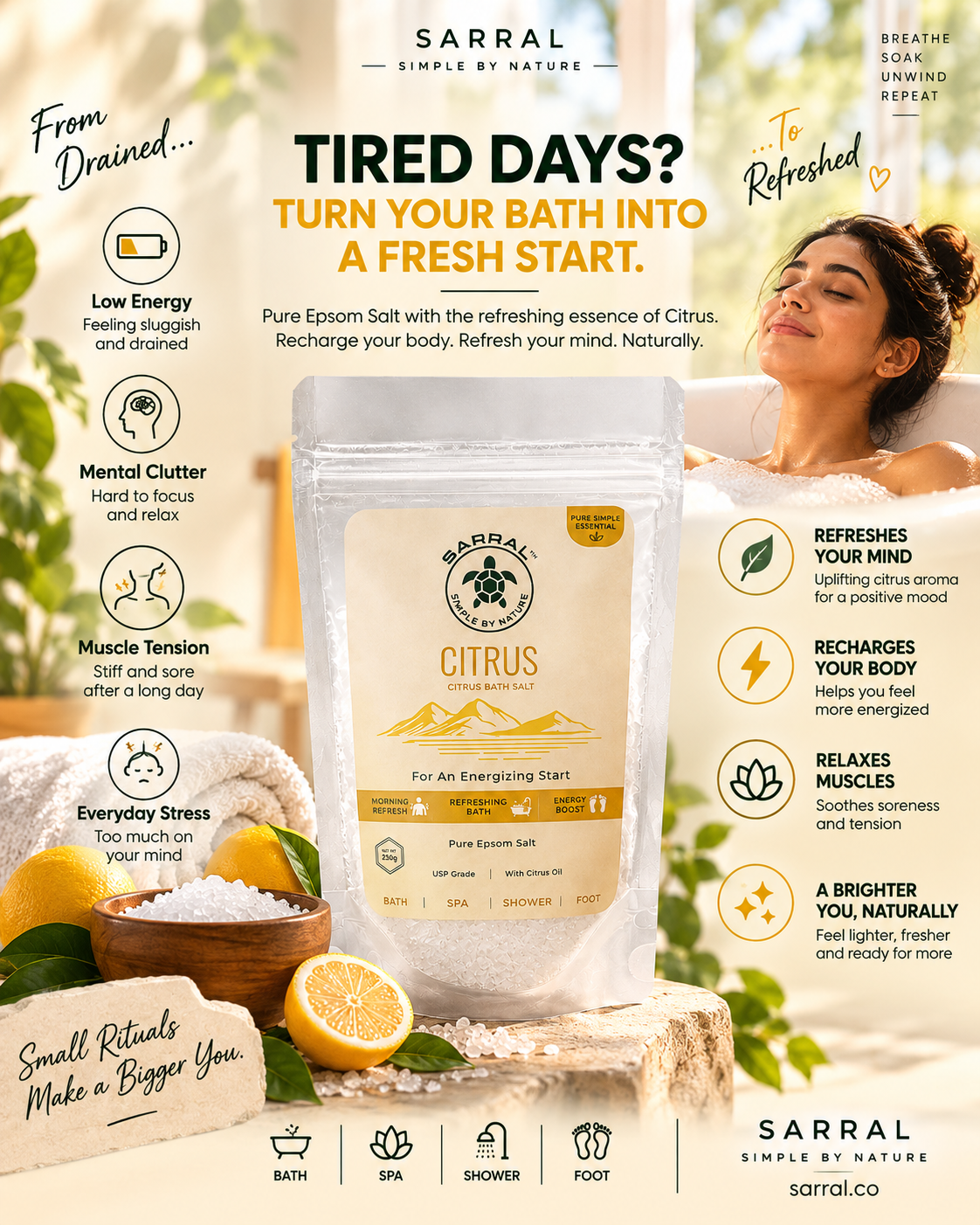 SARRAL Citrus Epsom Salt (USP Grade) 250g