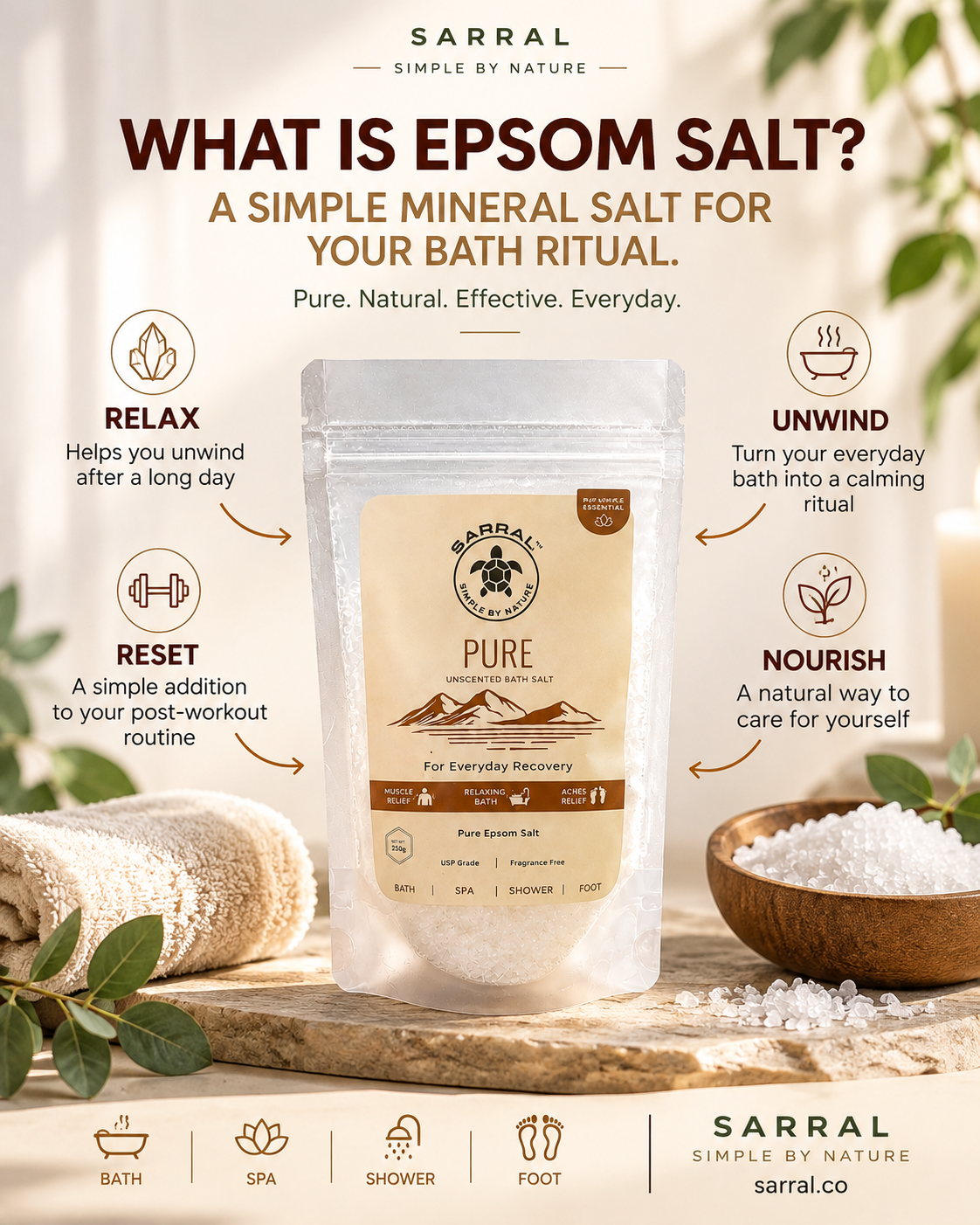 SARRAL Pure Epsom Salt (USP Grade) 250g