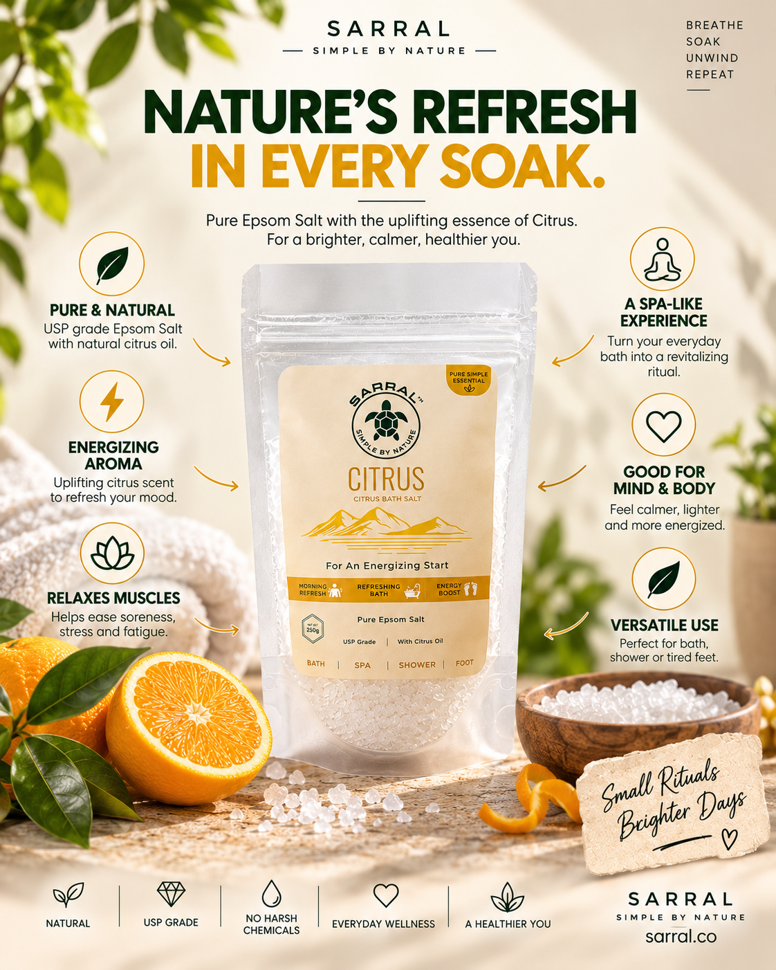 SARRAL Citrus Epsom Salt (USP Grade) 250g