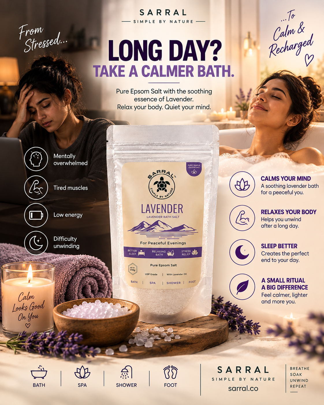 SARRAL Lavender Epsom Salt (USP Grade) 250g