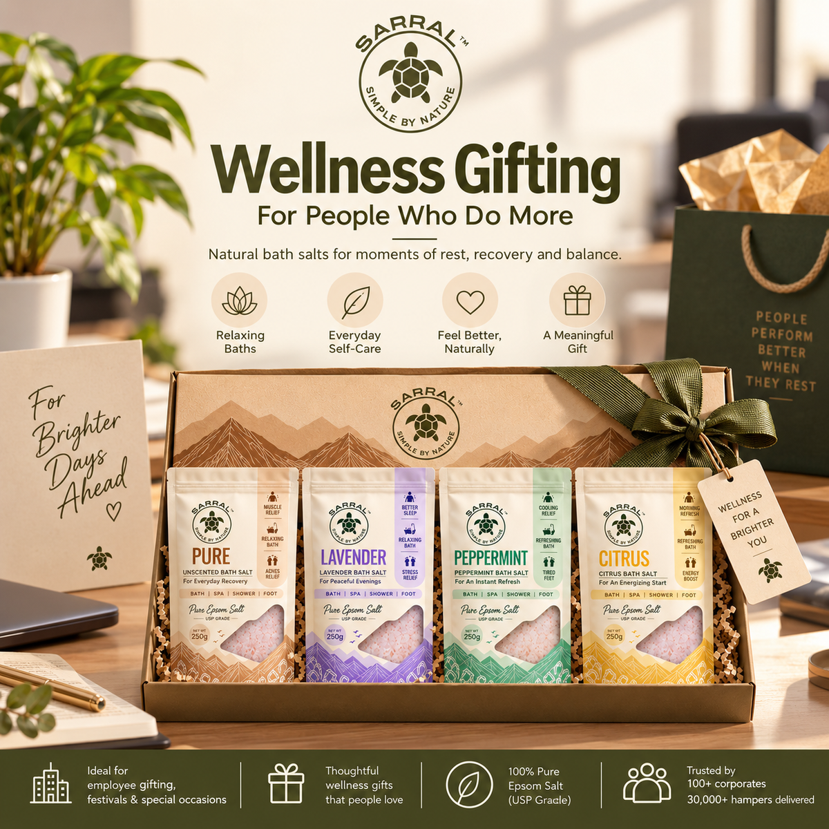 The SARRAL Wellness Gift Box - Citrus, Pure, Lavender, Peppermint Epsom Salt (4x100g)